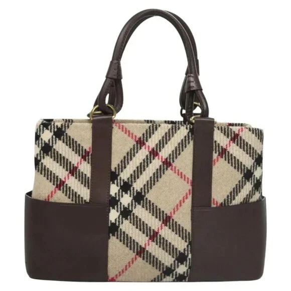 BURBERRY Nova Check Tote Bag Wool Beige Gold